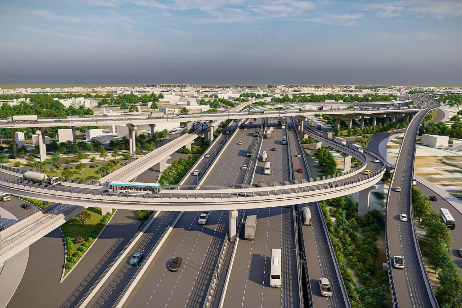 Phối cảnh cầu vượt trên cao tuyến Vành Đai 3