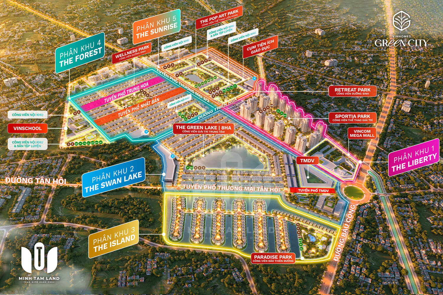 Sơ đồ phân khu và tiện ích tại Vinhomes Green City Đức Hòa